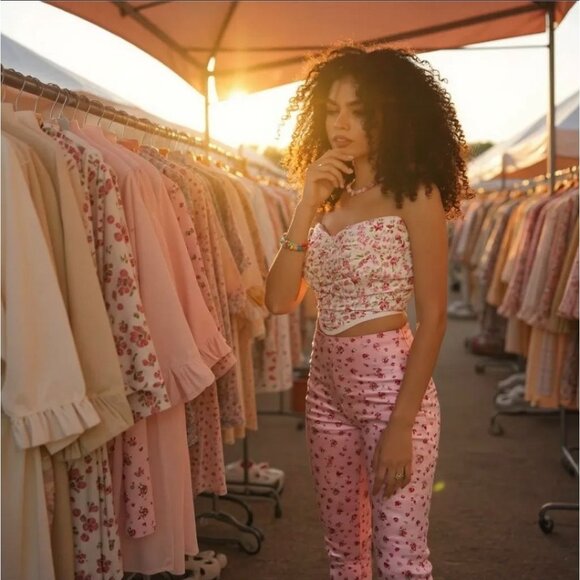 Corset Top – by Salty – Pink/White Floral – Ruched Sweetheart Spring Summer L - Picture 5 of 5